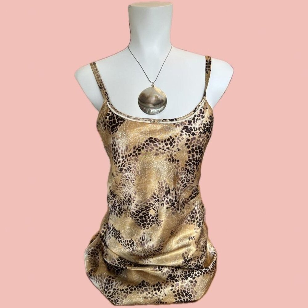 Shimmering satin slip dress bold golden leopard print Premiere Collection